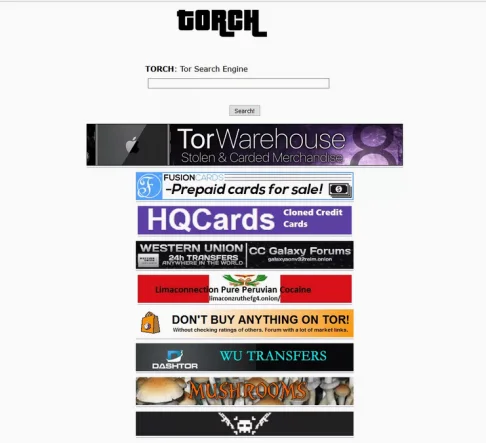 Search page for onion addresses on a dark screen