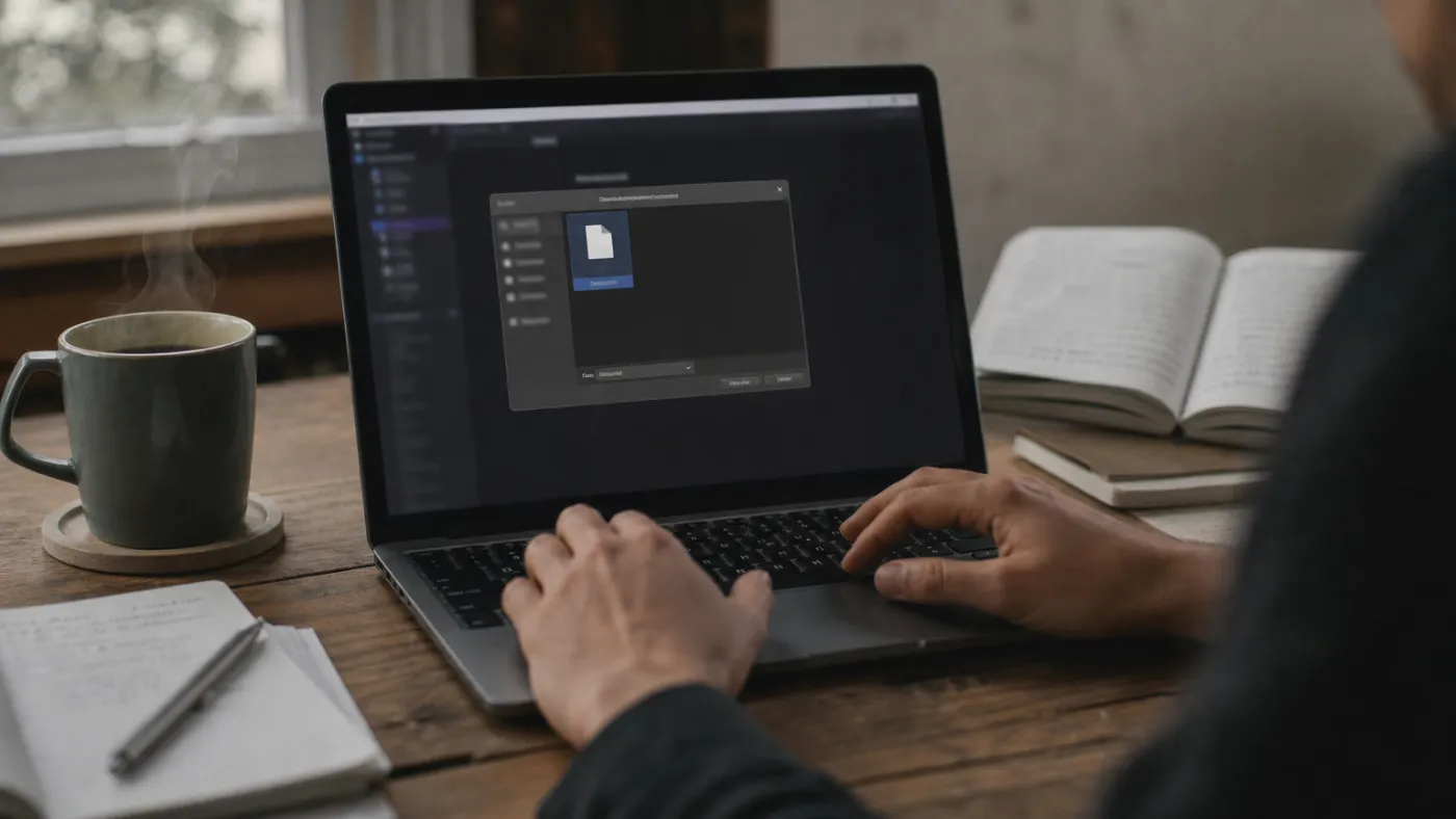 person working on laptop with bookmarks
