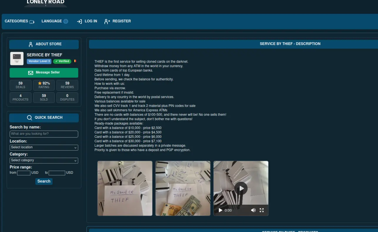 A depiction of various dark web marketplaces with user reviews.