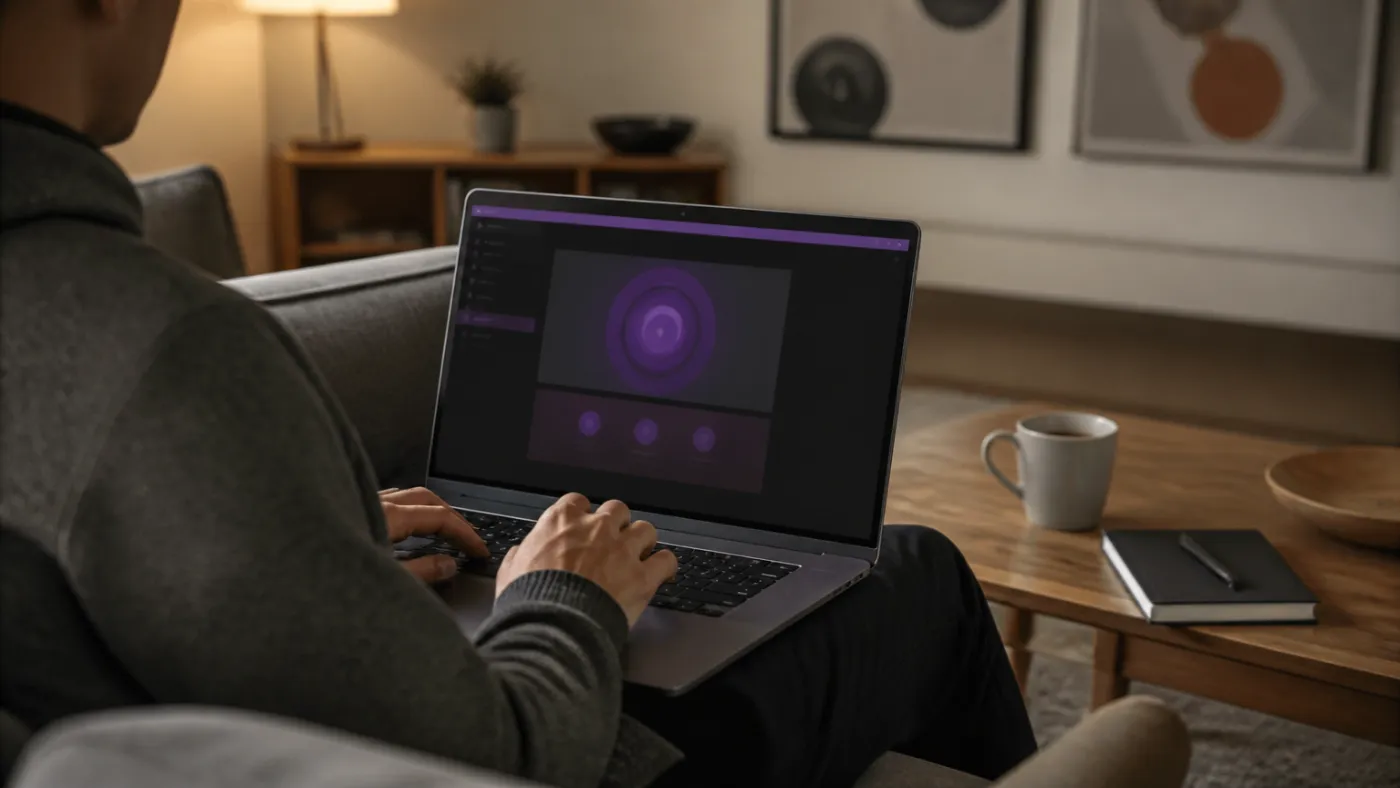 user browsing Tor Browser in a cozy living room