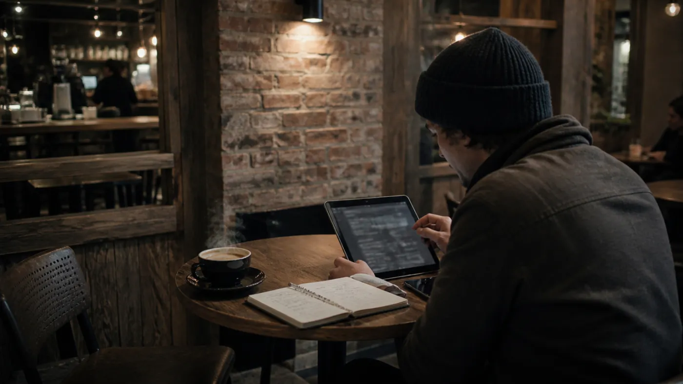 user exploring dark web links in a café