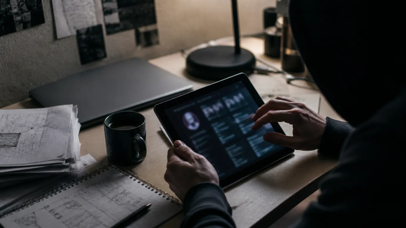 person using a tablet to explore Dark Web resources